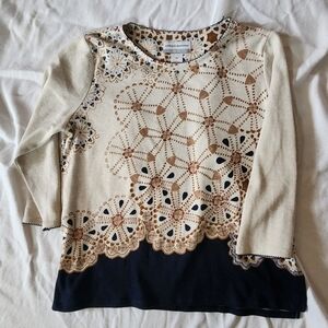 Alfred Dunner Petite Embellished Knit Top PM Geo Print Rhinestone